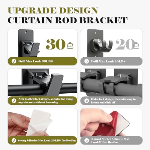 No Drill Curtain Rod Brackets, Universal Curtain Rod Holder, 2 Pack Self - Image 4