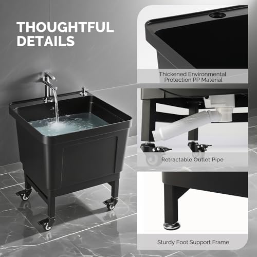 ROVSUN Commercial Mop Sink on Wheels, Plastic Floor Mop Slop Sink, Indoor Use - Image 6
