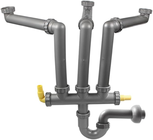G1-1/2'' Wall-Mounted PP Material Three Kitchen Sinks Drain Pipe Kit Rear Hard by HOME
