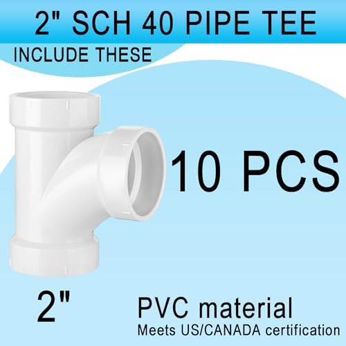 Asterbacks 2 inch PVC Tee T Schedule 40 White Pipe Fittings Connectors PPT-753 - Image 5