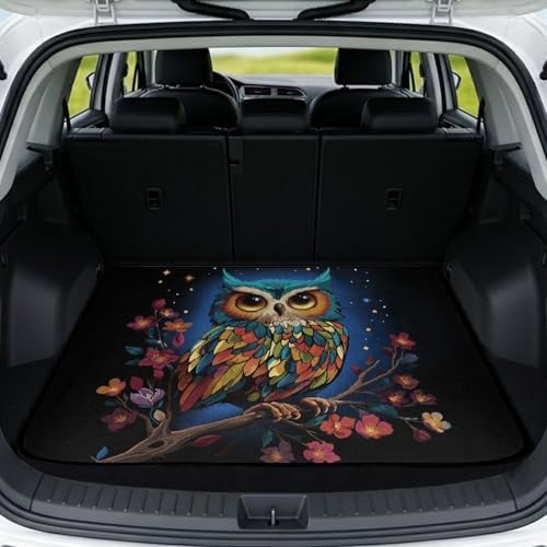 Colorful Owl Universal Moving Trunk Mat 29"x39" – Heavy Duty Waterproof Cargo by Mintulipy
