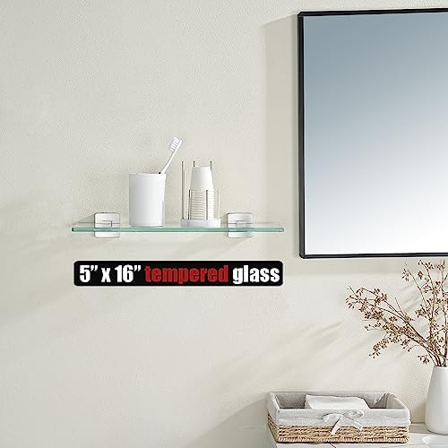 JQK Bathroom Glass Shelf, Floating Tempered Glass Shower Storage 16 by 5 inches - Image 2