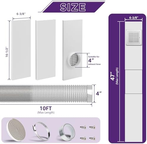 Dryer Vent Window Kit with 4 inch Dryer Vent Duct Hose & Exhaust Vent Cover - Image 2