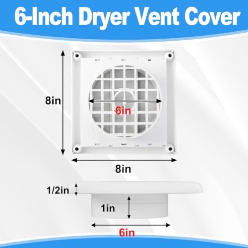 6-Inch Dryer Vent Cover, Outdoor Dryer Louvered Hood8×8" Exterior Wall Vent — - Image 3