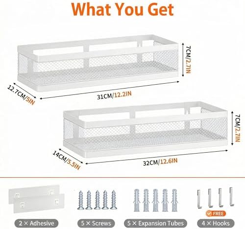 PUSDON Mesh Shower Caddy Wall Mount, Heavy Duty Adhesive Bathroom Shelf - Image 3