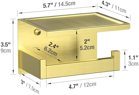 HITSLAM Toilet Paper Holder Brushed Brass, Adhesive Wall Mount, No Wobble - Image 2