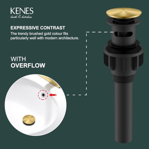 KENES 2 Pack Brushed Gold Pop Up Bathroom Sink Drain Assembly - Image 3