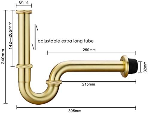 Brass P Trap, 1 1/4 Bathroom Basin Sink Waste Trap Drain Kit - Image 2