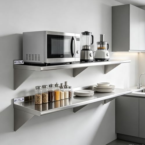 Hally Stainless Steel Shelf 2 Pack Wall Mounted Metal Shelves 12"x60" NSF - Image 2