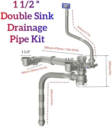 Double Sink Drain Kit Space Saving Kitchen Sink Drain Kit Expandable Flexible 1 - Image 2