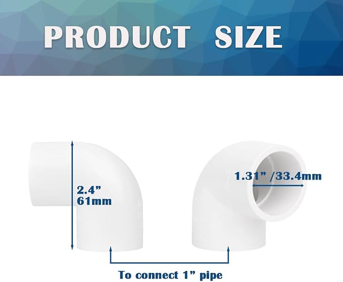 5PCS 1 Inch White PVC 90 Degree Elbow Adapter Pipe Fittings 2 Way Right Angle - Image 2