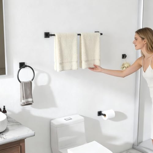 KLJKPA Black Bathroom Accessories Set, 24 inch Towel Racks - Image 2