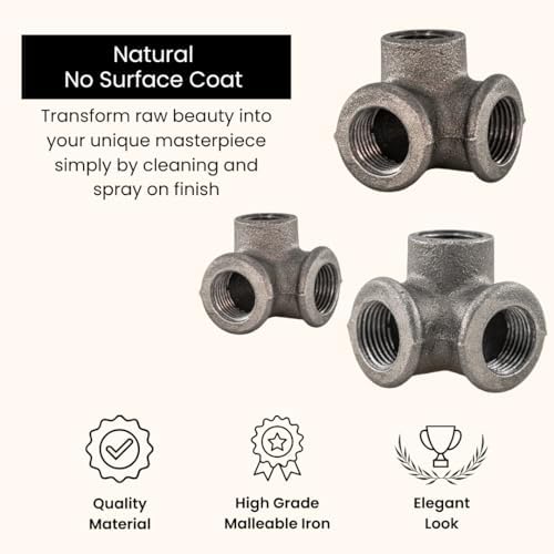 1/2" 3-WAY ELBOW: Industrial Threaded Black Iron Pipe Fittings; Natural - Image 3