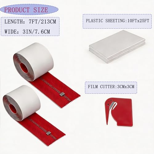 2-Pack Heavy Duty Zipper & 10 * 25Feet Plastic Sheeting - Image 3