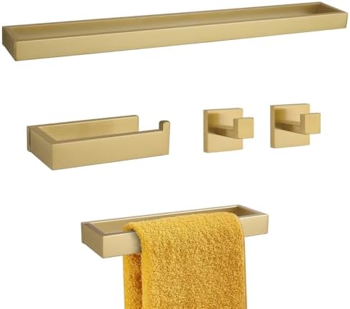 Brushed Gold 5-Pieces Bathroom Hardware Set Towel Bar Set, Stainless Steel by TNOMS