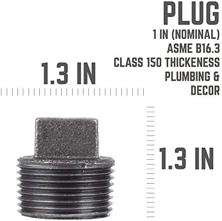 PIPE DECOR 1" Plug Fitting, Malleable Iron, Fits One Inch Diameter Black Steel - Image 2