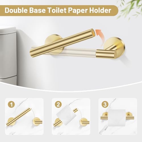 Brushed Gold Bathroom Hardware Set, Toilet Paper Holder, Towel Ring & Hooks - Image 3
