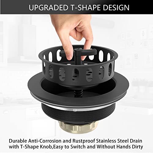 Black Sink Drain Strainer 3-1/2 Inch, Kitchen Sink Drain Assembly Kit - Image 2
