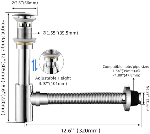 Bathroom Sink P-Trap Complete Set Adjustable Threaded Tube 1-1/4 Bottle Trap - Image 2