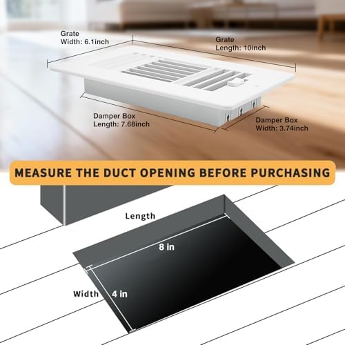 2 Pack 8x4 Inch FanGoFast Ceiling Register Wall Vent 3-Way Plastic Sidewall - Image 3