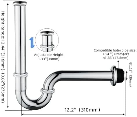 Bathroom Basin Sink Bottle P Trap, Brass U-Shape 1-1/4 inch Slip Inlet Drain - Image 3