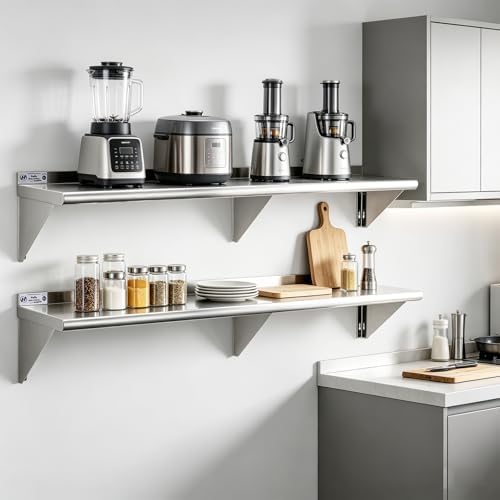 Hally Stainless Steel Shelf 2 Pack Wall Mounted Metal Shelves 12"x72" NSF - Image 2