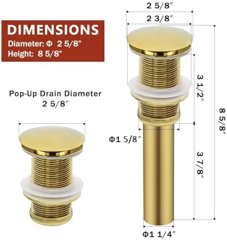 Bathroom Sink Drain Without Overflow, Pop Up Vessel Sink Drain, Brushed Gold - Image 4
