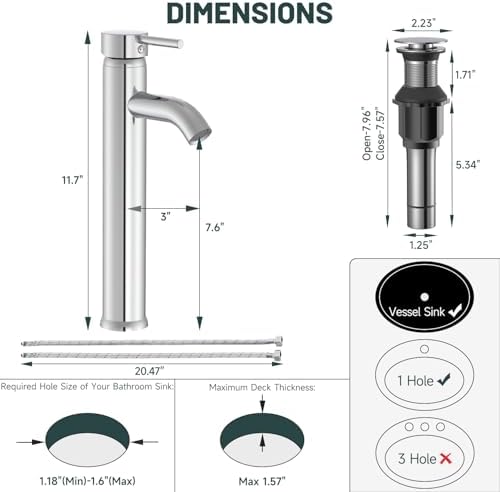Chrome Bathroom Faucet, Vessel Sink Faucets - Image 2