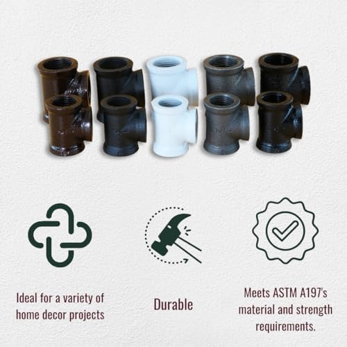 1/2" TEE Industrial Threaded Black Iron Pipe Fittings; Hammered Bronze Finish - Image 6