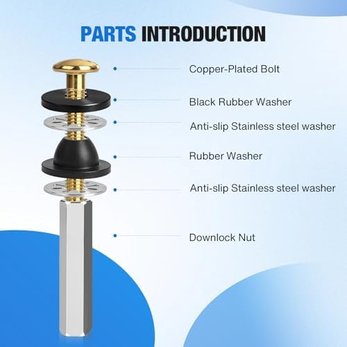 Jamini 2PCS Universal Toilet Seat Bolt Kit, Copper-plated Screws - Image 3