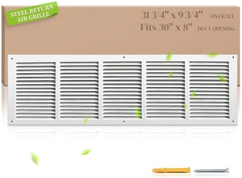 30x8 Steel Return Air Grille, HVAC Vent Cover Fits 30"W x 8"H Duct Opening by SmartSolutionsforHome