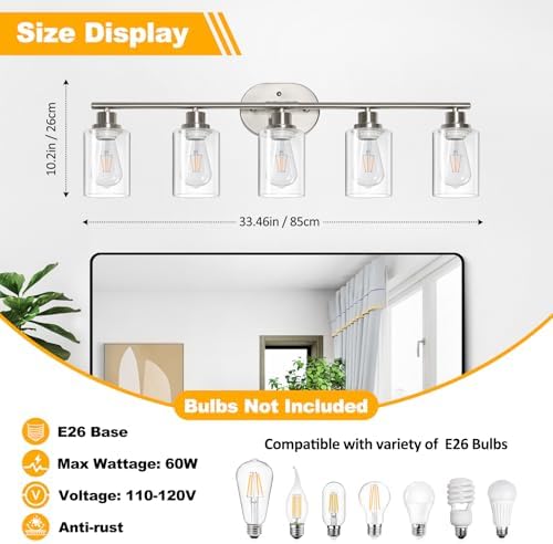 Unicozin Bathroom Light Fixtures, 5 Light Vanity Lights - Image 2