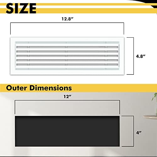 Linear Bar Air Grille 12" X 4", Aluminum Air Supply/Return Grilles, Easy Air - Image 2