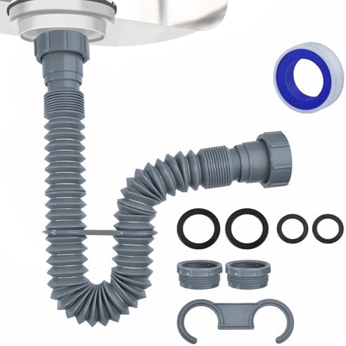 Flexible Sink Drain Pipe 1-1/2 Inch, Adjustable P Trap Kit by LEONTOOL