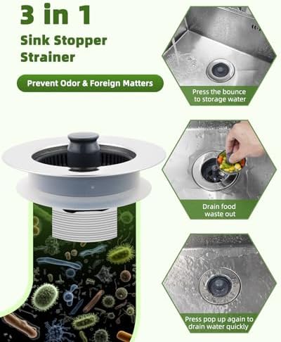 Universal Kitchen Sink Strainer Stopper Combo, 3 in 1 Pop Up - Image 3