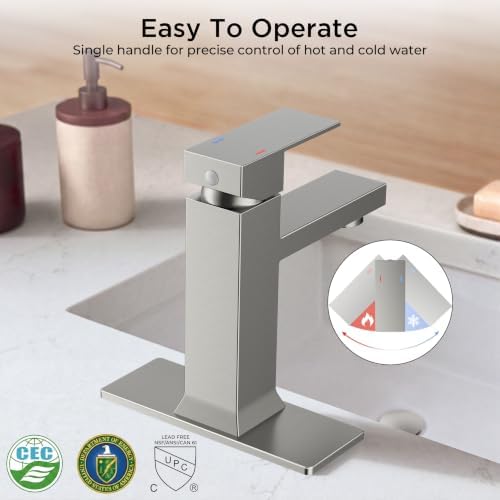 FORIOUS Bathroom Faucet 1 Hole Single Handle Vanity Faucet Brushed Nickel - Image 5
