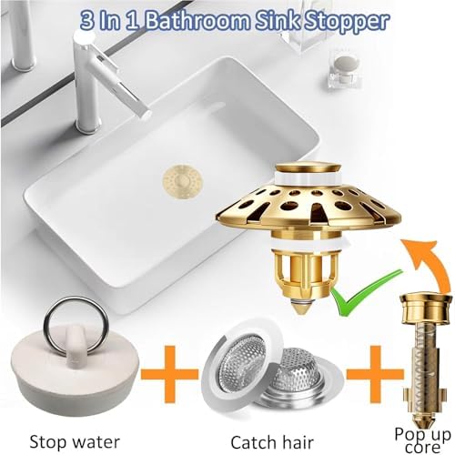 AzWzz Bathroom Sink Drain Strainer, 3 in 1 Pop Up Bathroom Sink Stopper - Image 4