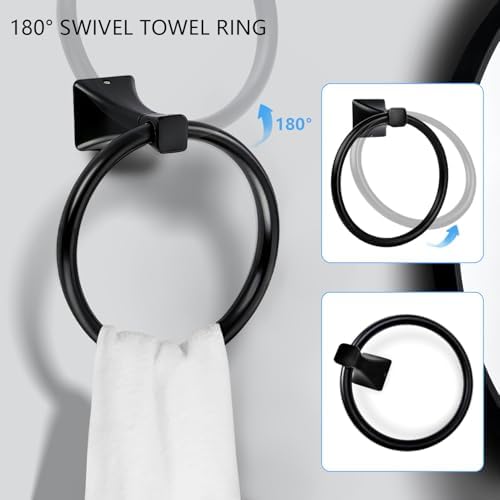 5-Piece Matte Black Bathroom Hardware Set, SUS304 Stainless Steel Wall Mounted - Image 5