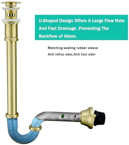 Brass P Trap with Pop Up Drain Stopper With Overflow, U-Shape 1 1/4 Slip Joint - Image 7