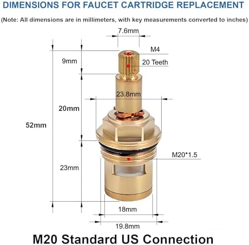 Brass Faucet Cartridge Replacement Kit M20 x 1.5 Ceramic Valve Pair - Image 2