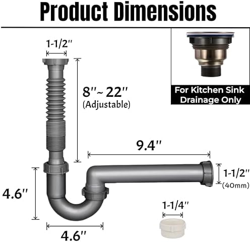 Flexible Sink Drain Kit, 1-1/2 In Expandable P-Trap - Image 3