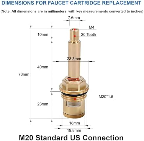 Brass Faucet Cartridge Replacement Kit M20 x 1.5 Ceramic Valve Pair - Image 2