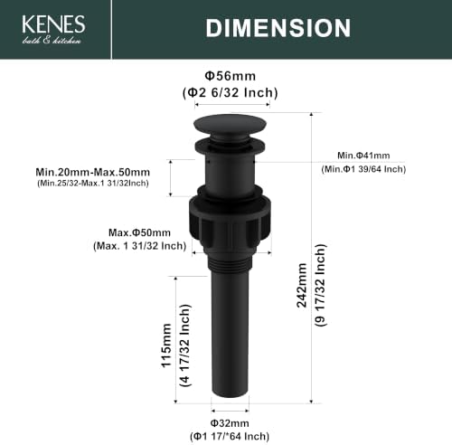 KENES 2 Pack Black Pop Up Bathroom Sink Drain Assembly Without Overflow - Image 6