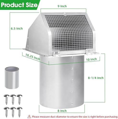 8 inch Wall Vent Cover, Exhaust Vent Hooded Wall Vent - Image 2