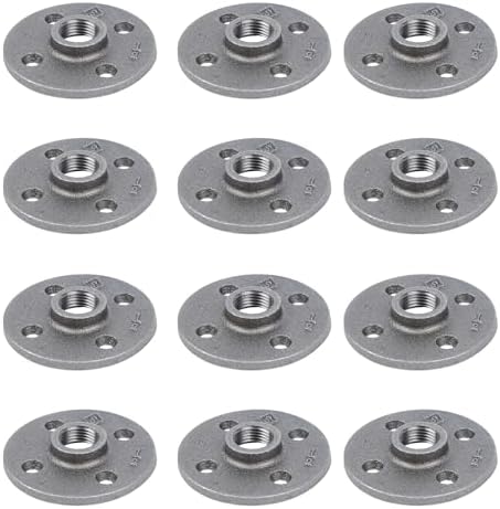 PIPE DECOR 1/2" Malleable Iron Floor Flange 12 Pack, Industrial Steel Grey Fits by PipeD%C3%A9cor