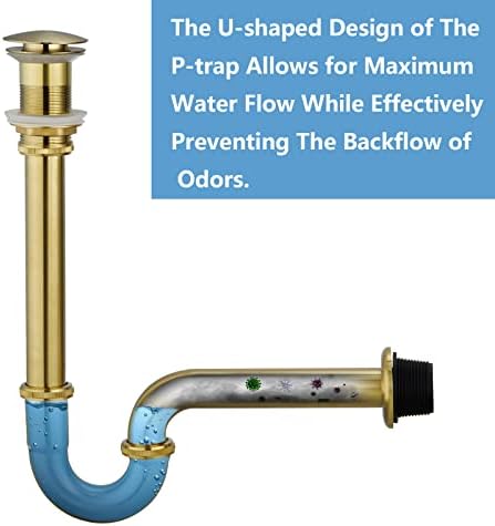 Brass P Trap with Bathroom Sink Stopper : 1-1/4 Sink Drain Bottle Trap Set No - Image 4