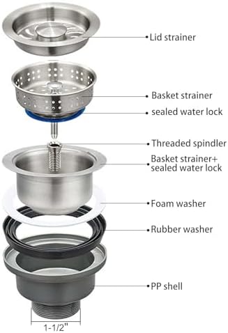 3-1/2 ‘’Kitchen Sink Drain Assembly Kit 304 Stainless Steel Sink Strainer Drain - Image 5