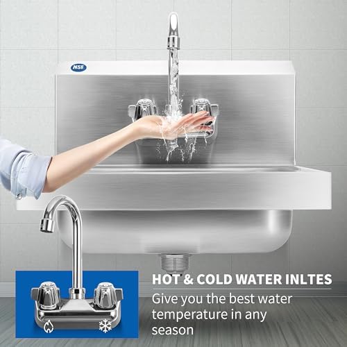 BIEAMA NSF 17" x 15" Commercial Hand Sink, 304 Stainless Steel Wall Mount - Image 4