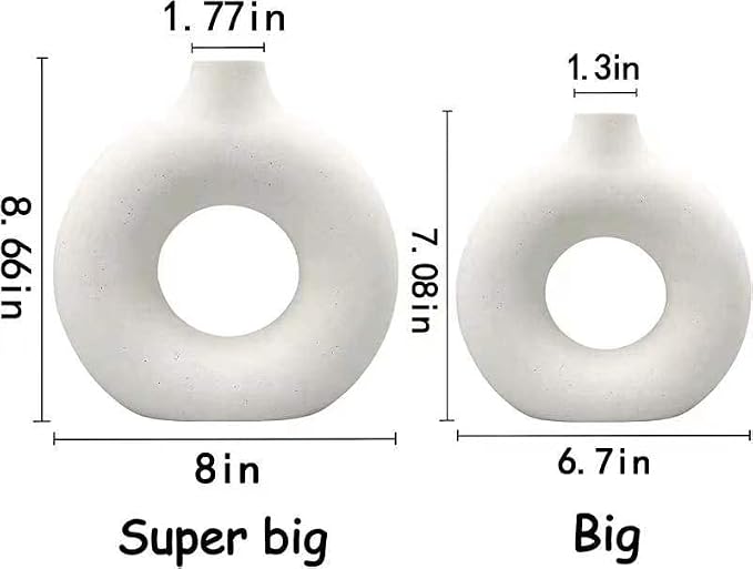 White Ceramic Vases Set 2 for Modern Home Decor, Boho Round Matte Pampas Flower - Image 6