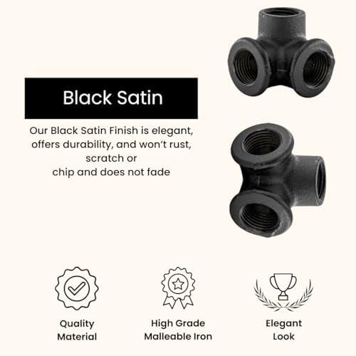 3/4" 3-WAY ELBOW Industrial Threaded Black Iron Pipe Fittings; Black Satin - Image 2